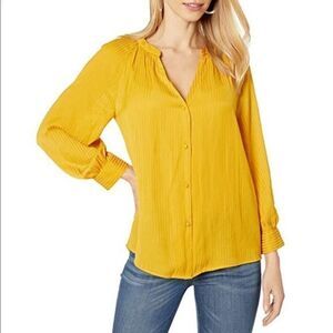 1. State | Button Down V Neck top in deep golden yellow